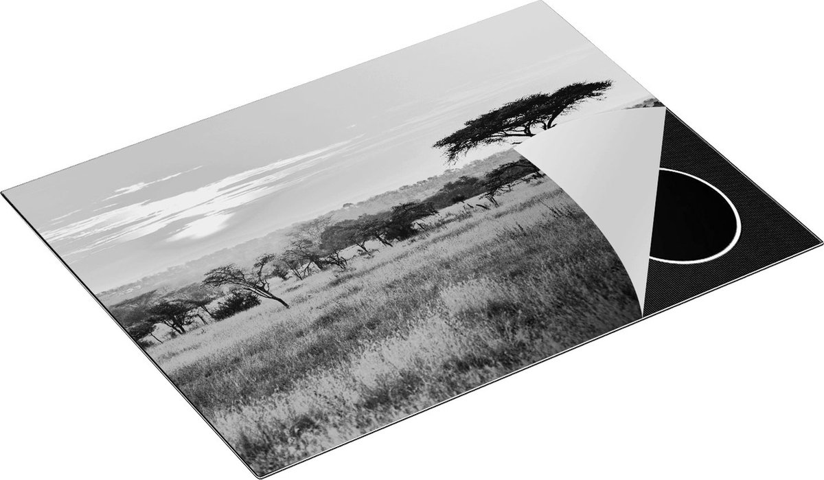 Chefcare Inductie Beschermer Zonsondergang in de Savanne - Zwart Wit - 70x50 cm - Afdekplaat Inductie - Kookplaat Beschermer - Inductie Mat