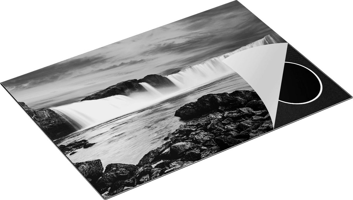 Chefcare Inductie Beschermer Waterval bij een Oranje Hemel - Zwart Wit - 77x51 cm - Afdekplaat Inductie - Kookplaat Beschermer - Inductie Mat
