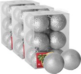 36x stuks kerstballen zilver glitters kunststof diameter 6 cm - Kerstboom versiering