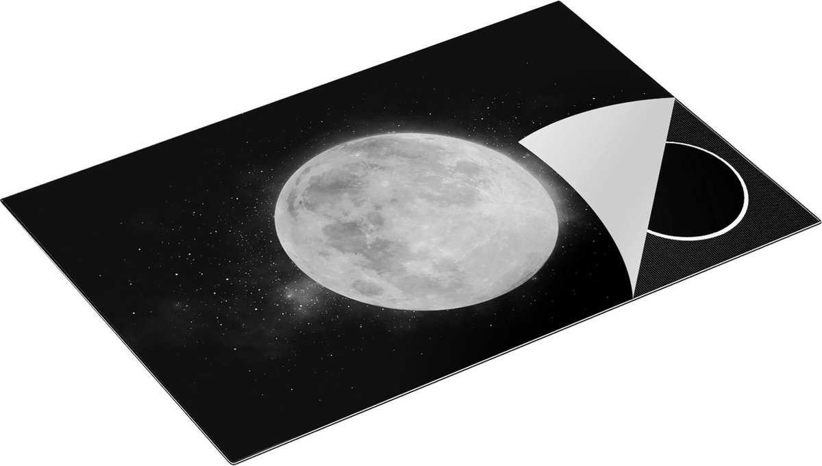 Chefcare Inductie Beschermer Volle Maan in de Ruimte - Zwart Wit - 80x55 cm - Afdekplaat Inductie - Kookplaat Beschermer - Inductie Mat