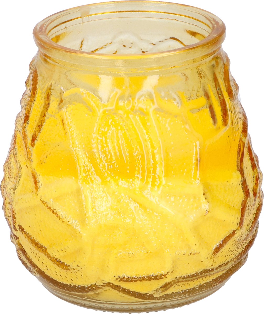 arti casa 1x Citronella lowboy tuin kaarsen in geel glas - 10 cm - 15 branduren