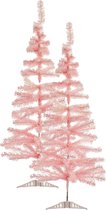 2x stuks kleine lichtroze kerstbomen van 120 cm van kunststof met voet - Mini boompjes voor kinderkamer/kantoor