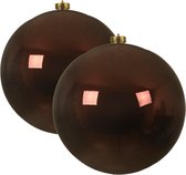 2x boules de Noël en plastique marron acajou - 14 cm - brillantes - Boules de Noël en plastique incassable