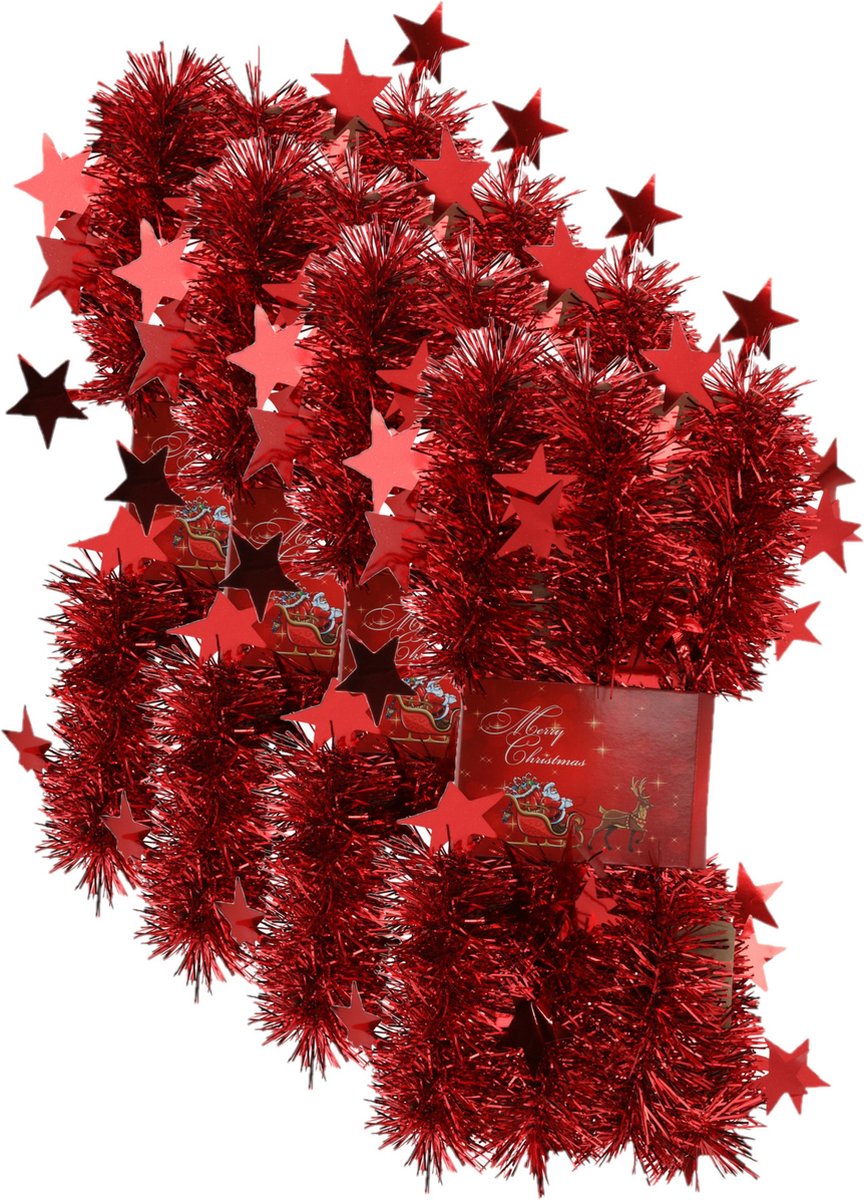 4x stuks lametta kerstslingers met sterretjes rood 200 x 6,5 cm - kerstslingers/kerst guirlandes
