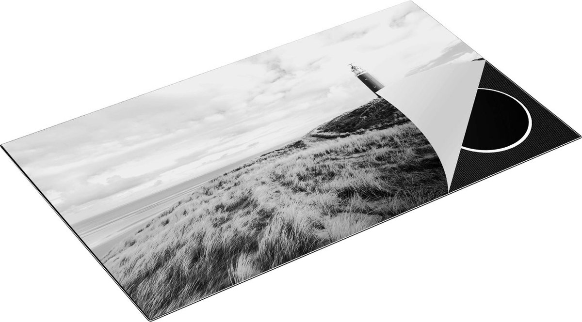 Chefcare Inductie Beschermer Vuurtoren met Duinen in Texel - Zwart Wit - 90x50 cm - Afdekplaat Inductie - Kookplaat Beschermer - Inductie Mat