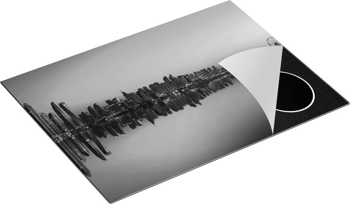 Chefcare Inductie Beschermer Skyline Dubai Stad bij Zonsondergang - Zwart Wit - 70x52 cm - Afdekplaat Inductie - Kookplaat Beschermer - Inductie Mat