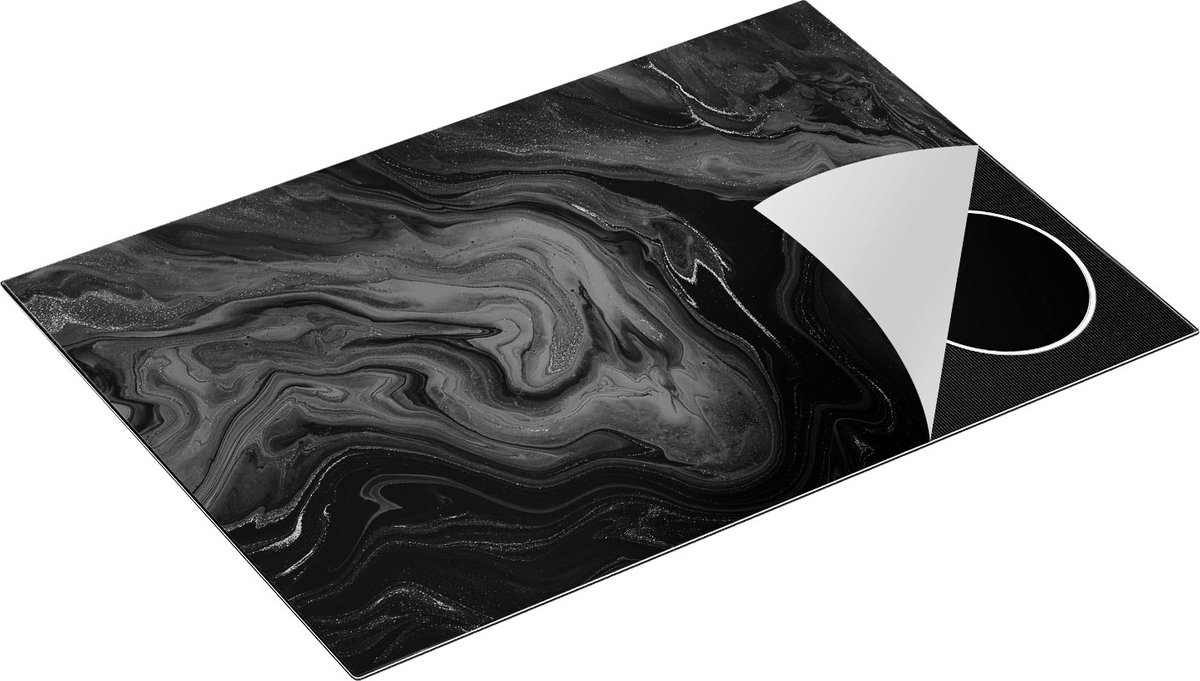Chefcare Inductie Beschermer Abstracte Kunst - Zwart Wit - 75x52 cm - Afdekplaat Inductie - Kookplaat Beschermer - Inductie Mat