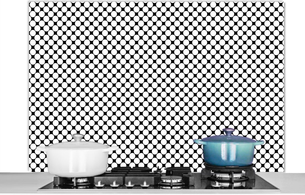 Spatscherm - Patronen - Stippen - Keuken - Zwart - Wit - 120x80 cm - Spatwand