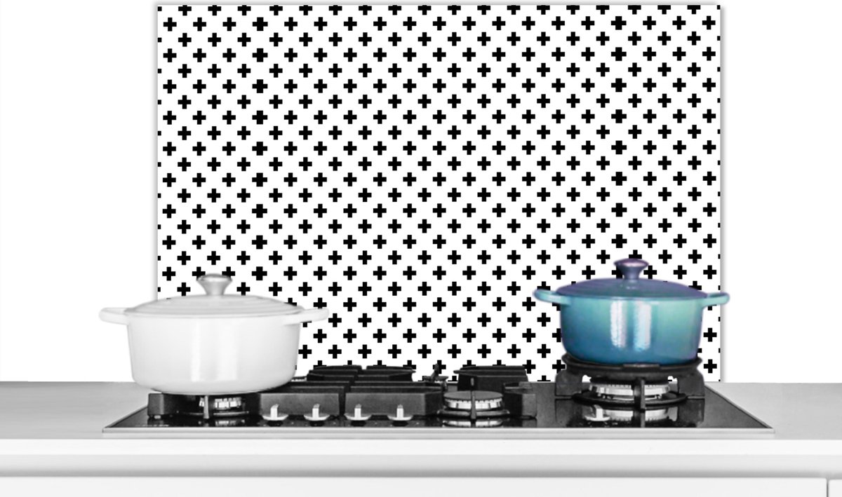 Spatwand - Patronen - Kruis - Design - Zwart - Wit - 80x55 cm - Spatscherm