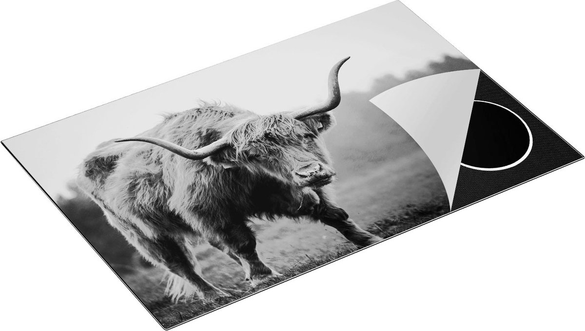 Chefcare Inductie Beschermer Schotse Hooglander met Hoorns - Zwart Wit - 81x52 cm - Afdekplaat Inductie - Kookplaat Beschermer - Inductie Mat