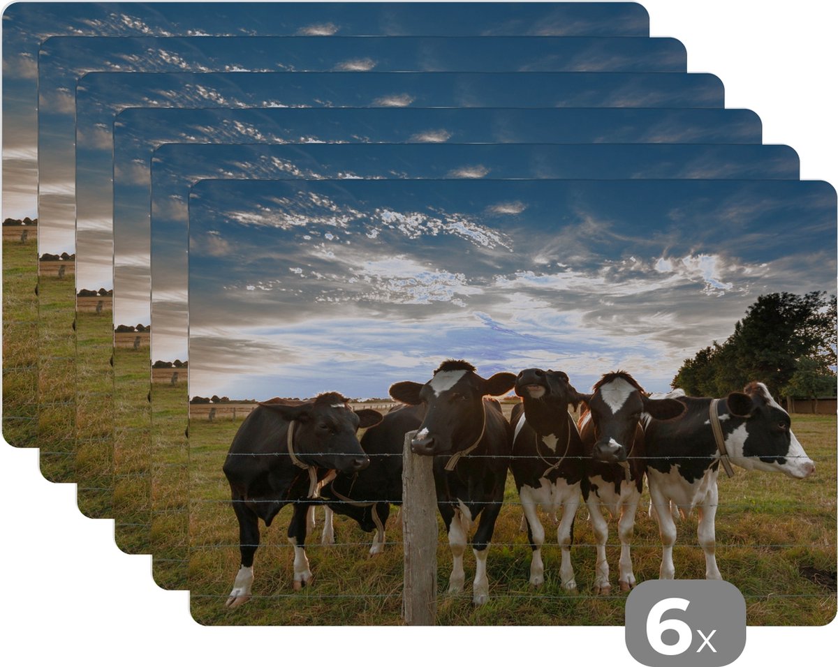 Placemats - Dieren - Koeien - Zon - Boerderij - Keuken - Onderlegger - 45x30 cm - 6 stuks