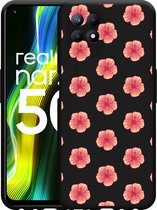 Realme Narzo 50 Hoesje Zwart Hawaiiaanse Bloemen - Designed by Cazy