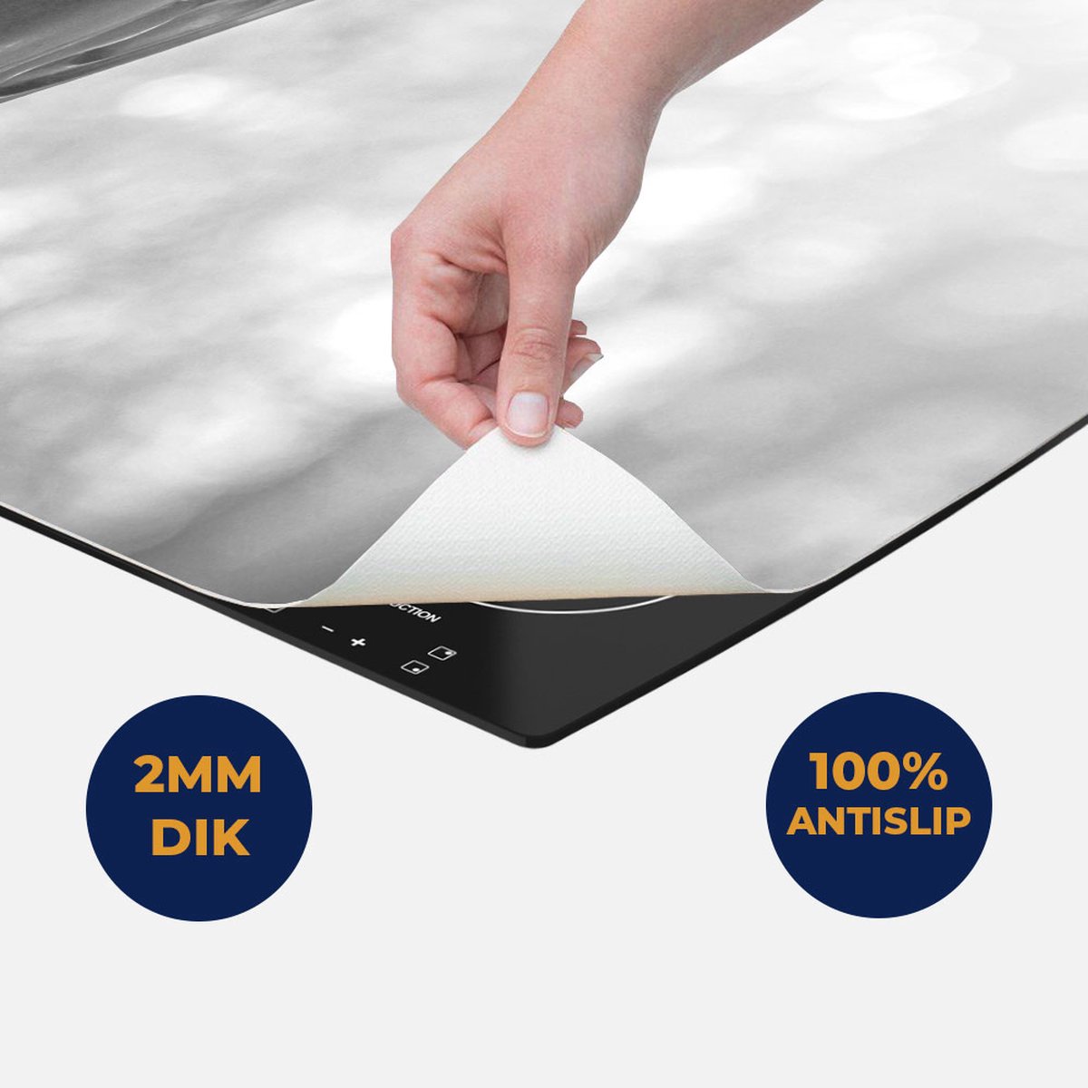 Chefcare Inductie Beschermer Boeddha Beeld met Zon - Zwart Wit - 80x55 cm - Afdekplaat Inductie - Kookplaat Beschermer - Inductie Mat