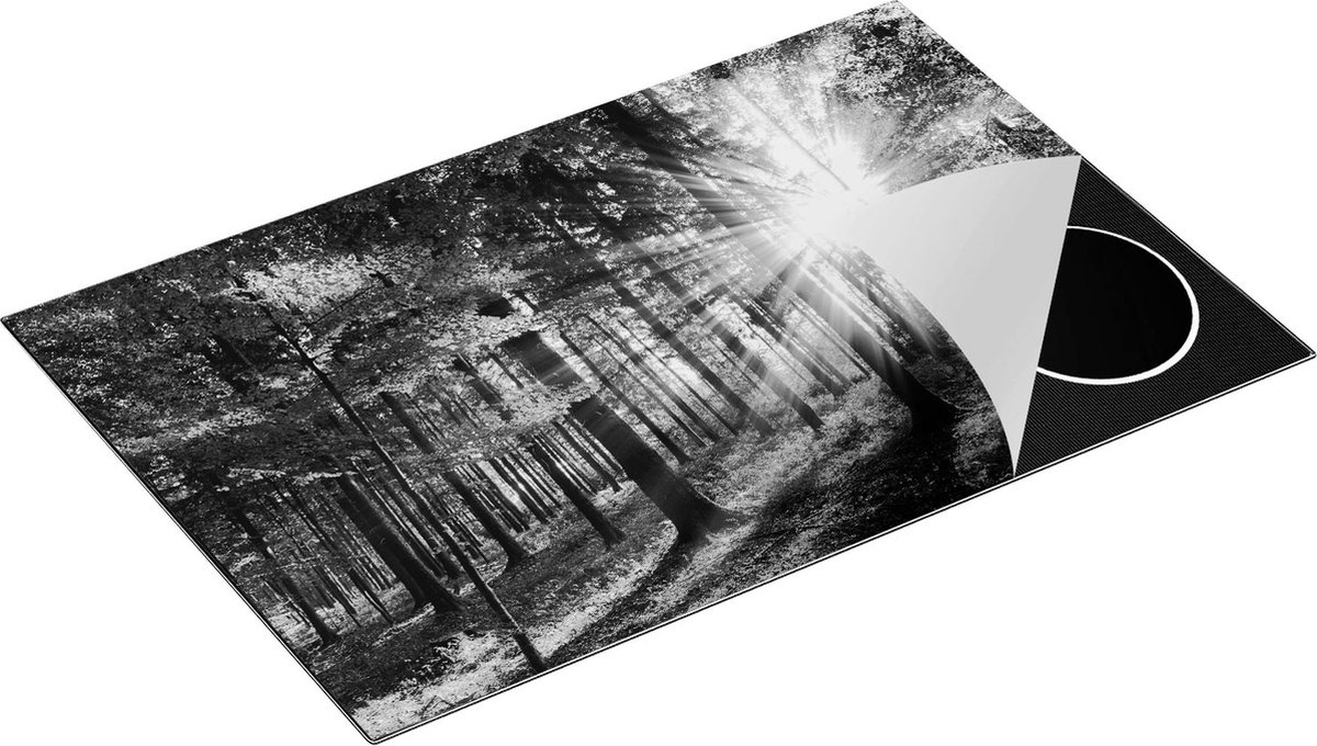 Chefcare Inductie Beschermer Bos met Zon tussen de Bomen - Zwart Wit - 80,2x52,2 cm - Afdekplaat Inductie - Kookplaat Beschermer - Inductie Mat
