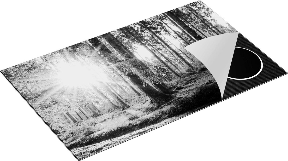 Chefcare Inductie Beschermer Bos met Zon tussen de Bomen - Zwart Wit - 85x50 cm - Afdekplaat Inductie - Kookplaat Beschermer - Inductie Mat