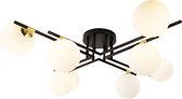QAZQA lynn - Art Deco Plafondlamp - 8 lichts - Ø 81 cm - Zwart Goud - Woonkamer | Slaapkamer | Keuken