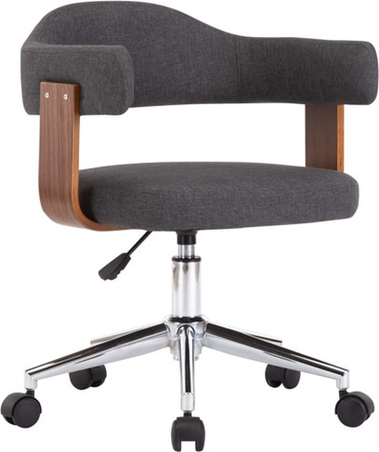 vidaXL - Kantoorstoel - draaibaar - gebogen - hout - en - stof - grijs