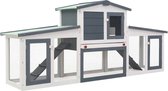 vidaXL - Konijnenhok - voor - buiten - groot - 201x45x85 - cm - hout - grijs - en - wit