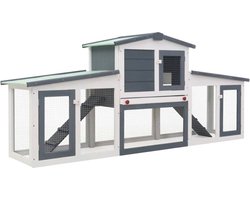 vidaXL - Konijnenhok - voor - buiten - groot - 201x45x85 - cm - hout - grijs - en - wit