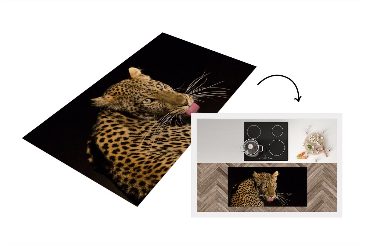 KitchenYeah Keukenloper - Loper keuken - Luipaard - Tong - Nacht - 120x60 cm - Keukenloper vinyl Multicolor