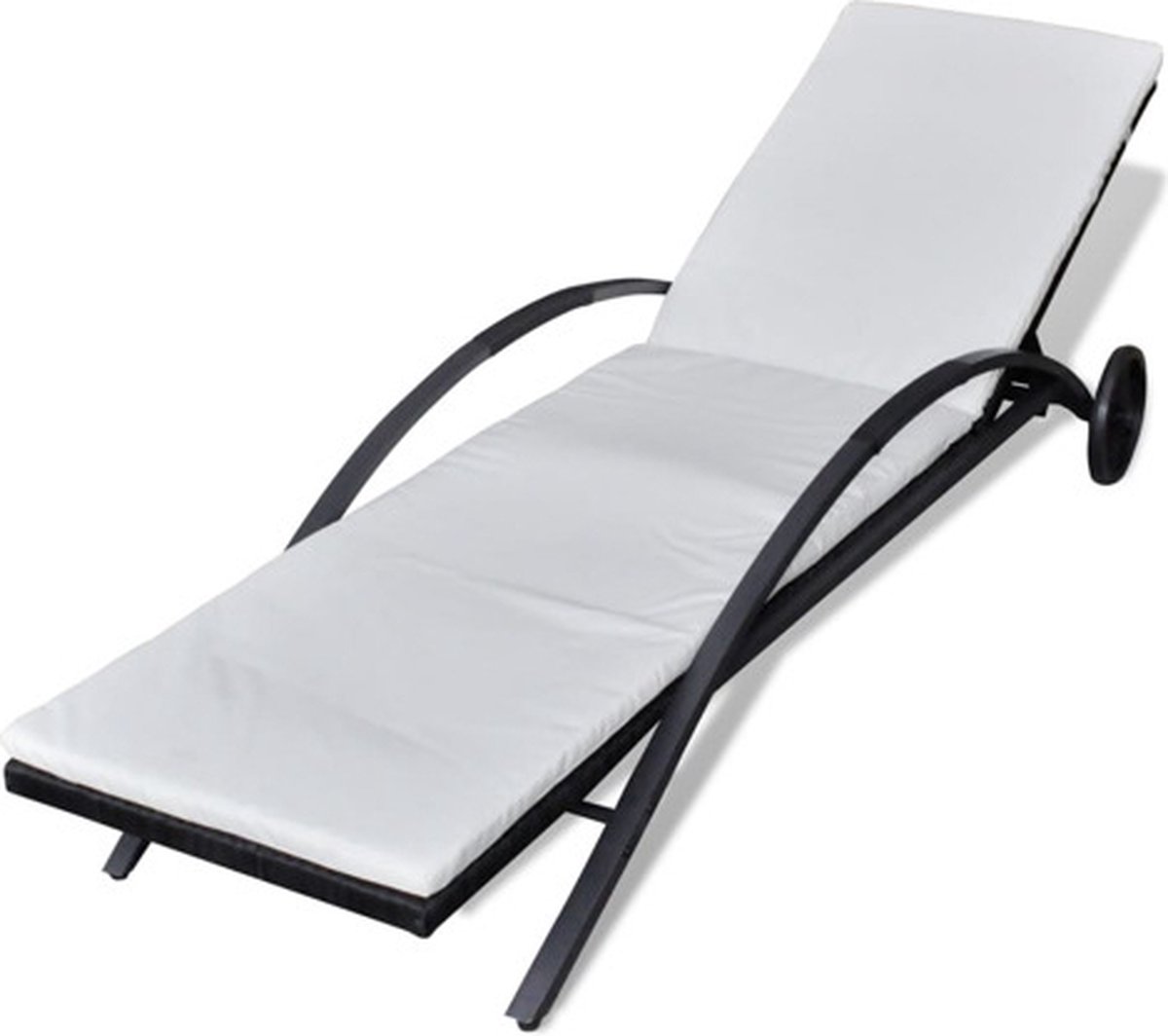 vidaXL Ligbed met kussen en wieltjes poly rattan zwart