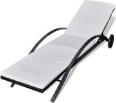 vidaXL Chaise longue avec coussin et roulettes en poly rotin noir