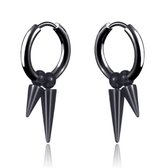 Heren oorbellen zwart edelstaal met 2 pijlen hangers