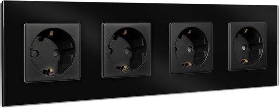 klein Behoefte aan Mier Navaris wandcontactdoos met glazen paneel - Viervoudig stopcontact in zwart  - 30 x 8,5... | bol.com