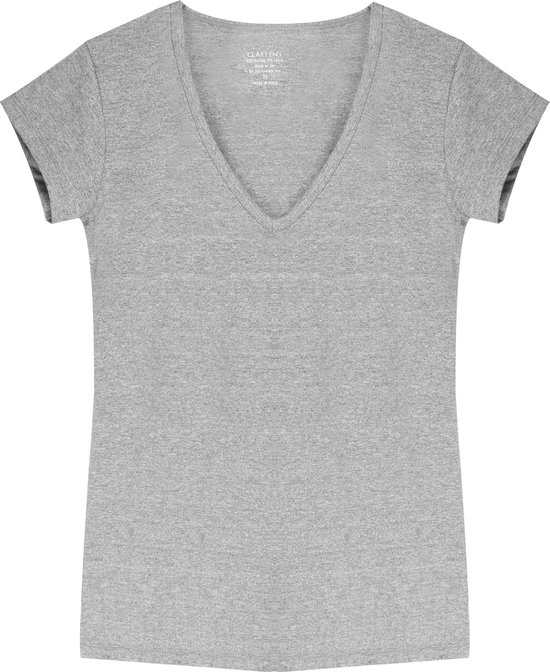 Claesen's® - Dames V-Neck T-Shirt SS - Grijs Melee - 95% Katoen - 5% Lycra
