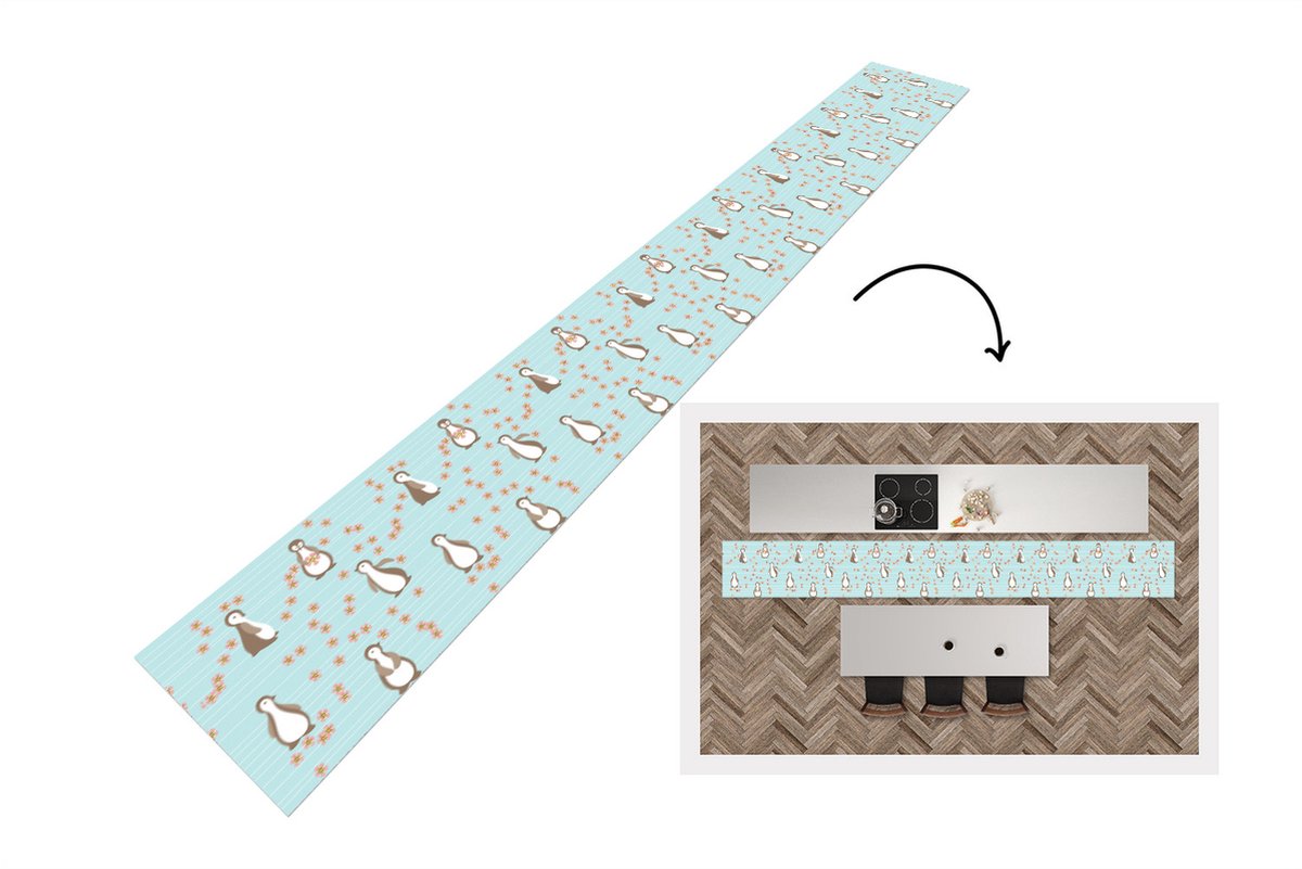 KitchenYeah Keukenloper - Keukenmat - Bloemen - Design - Pinguïn - 480x60 cm - Keuken vloerkleed Multicolor