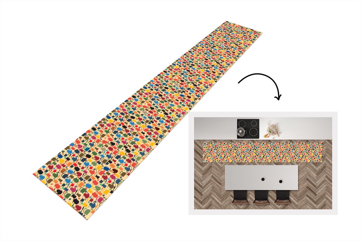 KitchenYeah Keukenloper - Keukenmat - Patronen - Koffie - Theepot - Retro - 360x60 cm - Keuken vloerkleed Multicolor