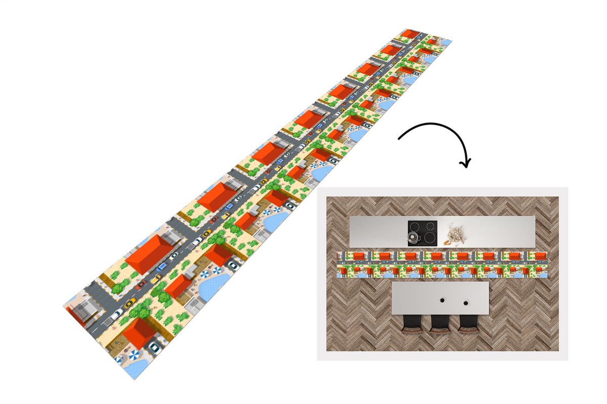 KitchenYeah Keukenloper - Keukenmat - Auto - Patronen - Wegen - Steden - 400x50 cm - Keuken vloerkleed Multicolor