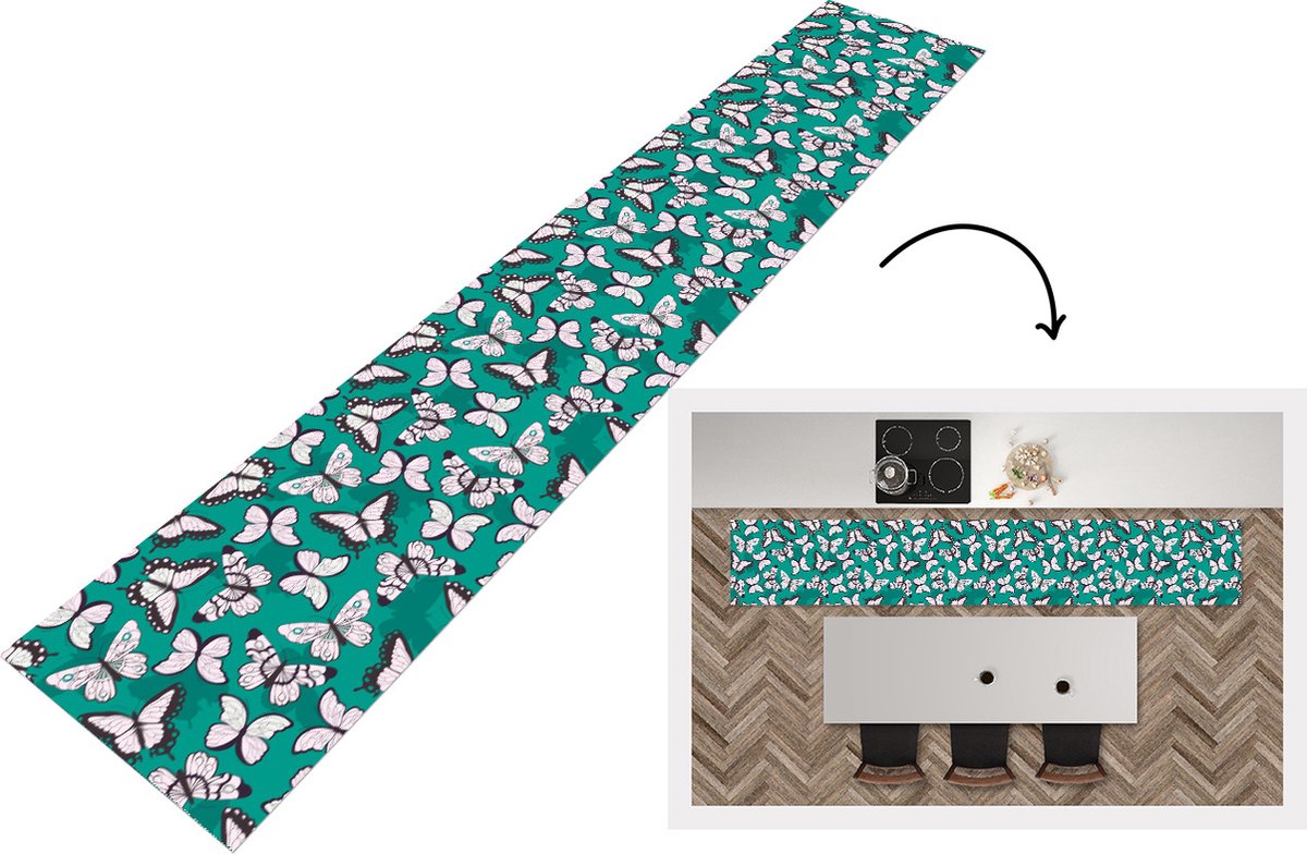 KitchenYeah Keukenloper - Keukenmat - Meisje - Vlinder - Dieren - Patronen - Keuken vloerkleed Multicolor