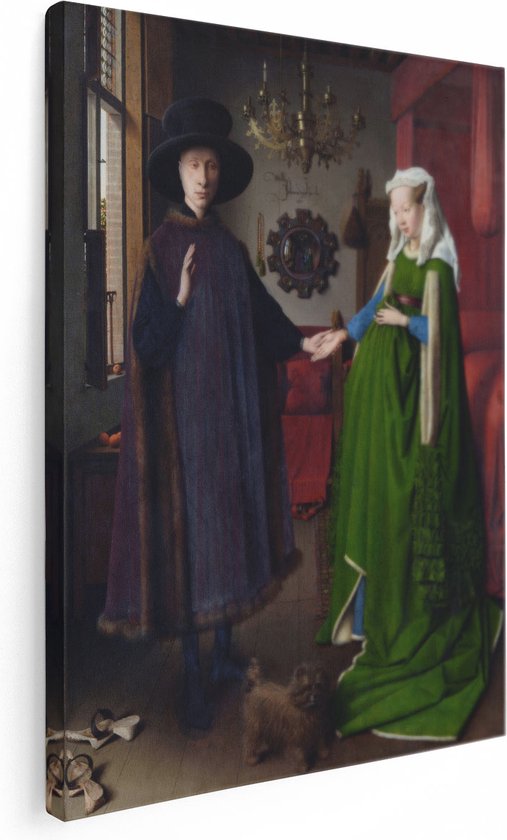 Artaza Canvas Schilderij Portret van Giovanni Arnolfini en zijn Vrouw - Jan van Eyck - 90x120 - Groot - Kunst - Wanddecoratie