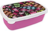 Broodtrommel Roze - Lunchbox - Brooddoos - Patronen - Plant - Abstract - Jungle - 18x12x6 cm - Kinderen - Meisje