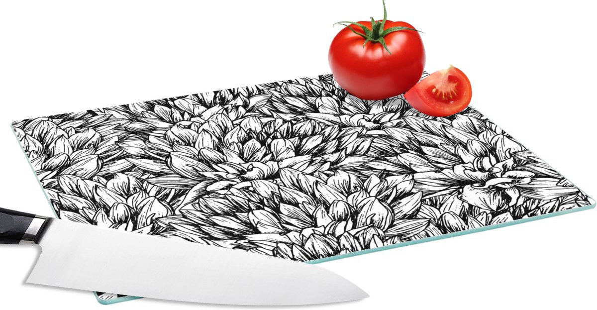 Glazen Snijplank - 28x20 - Bloemen - Zentangle - Patronen - Snijplanken Glas