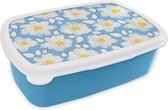 Broodtrommel Blauw - Lunchbox - Brooddoos - Meiden - Bloemen - Blauw - Patronen - Girl - Kids - Kinderen - Kind - 18x12x6 cm - Kinderen - Jongen
