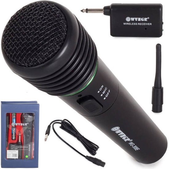 WVNGR Karaoke microfoon op kabel en draadloos receiver zwart - inclusief... | bol.com