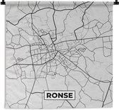 Wandkleed - Wanddoek - Zwart Wit – België – Plattegrond – Stadskaart – Kaart – Ronse - 60x60 cm - Wandtapijt