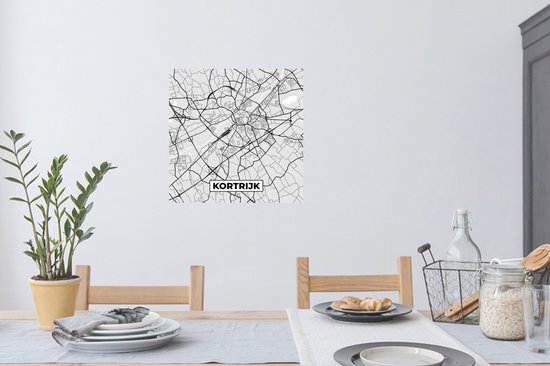 Stickers muraux - Zwart Wit - België - Carte - Plan de la ville - Carte - Courtrai - 50x50 cm - Feuille adhésive