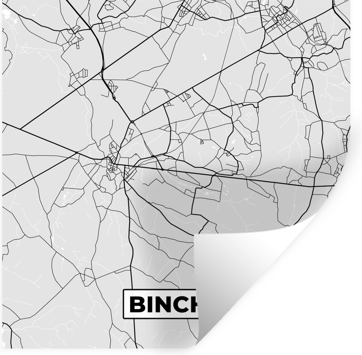 Muurstickers - Sticker Folie - Zwart Wit – België – Plattegrond – Stadskaart – Kaart – Bin