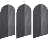 Set de 3x housse de protection/vêtements lin gris 100 cm avec cintres - Sac à vêtements avec cintres