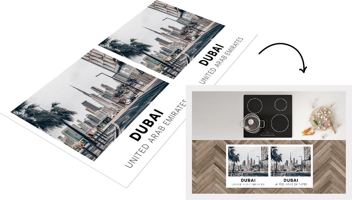 KitchenYeah Keukenloper - Loper keuken - Dubai - Weg - Skyline - 120x60 cm - Keukenloper vinyl Multicolor