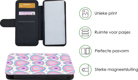 Bookcase pour téléphone iPhone SE 2020 Bookcase - Motif - Agate - Rétro - Violet - Avec compartiments - Étui portefeuille avec fermeture magnétique