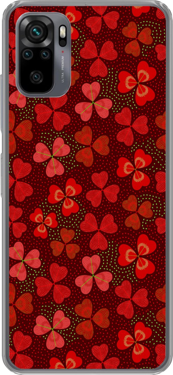 Telefoonhoesje Geschikt voor Xiaomi Geschikt voor Redmi Note 10 Pro hoesje - Patroon - Klaver - Rood - Siliconen Telefoonhoesje Telefoonhoesje