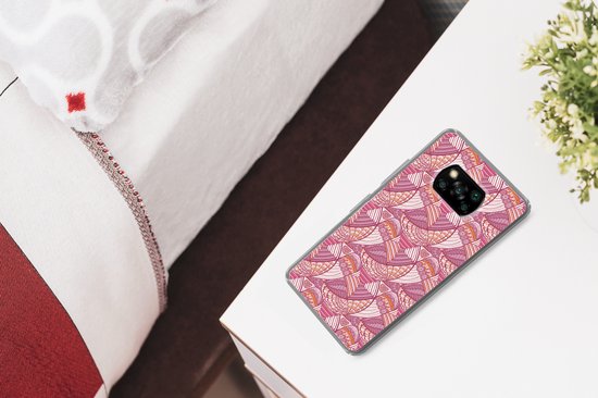 Telefoonhoesje Geschikt voor Xiaomi Geschikt voor Poco X3 NFC hoesje - Meiden - Veren - Roze - Patronen - Girl - Kids - Kinderen - Siliconen Telefoonhoesje Telefoonhoesje