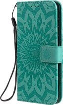 Mobigear Telefoonhoesje geschikt voor Motorola Moto G8 Plus Hoesje | Mobigear Sunflower Bookcase Portemonnee | Pasjeshouder voor 2 Pasjes | Telefoonhoesje voor Pinpas / OV Kaart / Rijbewijs - Turquoise