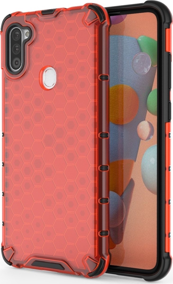 Mobigear Hoesje geschikt voor Samsung Galaxy A11 Telefoonhoesje Hardcase | Mobigear Honeycomb Backcover Shockproof | Schokbestendig Galaxy A11 Telefoonhoesje | Anti Shock Proof - Rood
