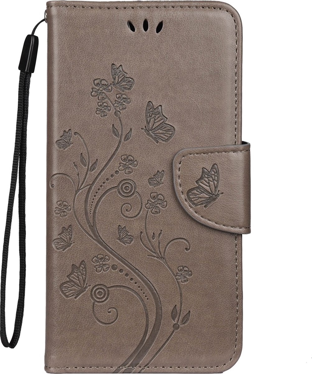 Mobigear Telefoonhoesje geschikt voor Apple iPhone 11 Hoesje | Mobigear Flowers Bookcase Portemonnee | Pasjeshouder voor 2 Pasjes | Telefoonhoesje voor Pinpas / OV Kaart / Rijbewijs - Grijs