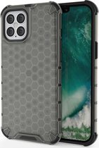 Mobigear Hoesje geschikt voor Apple iPhone 12 Telefoonhoesje Hardcase | Mobigear Honeycomb Backcover Shockproof | Schokbestendig iPhone 12 Telefoonhoesje | Anti Shock Proof - Grijs